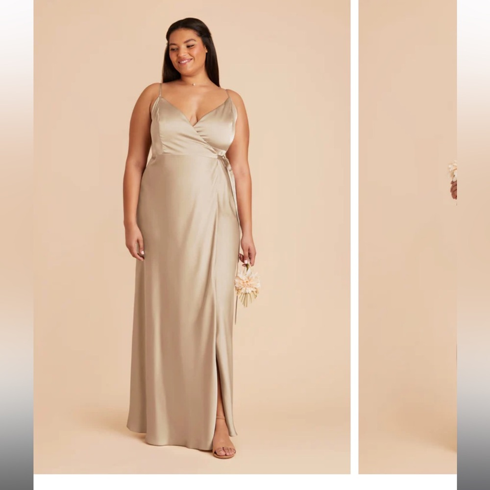 MULTIPLE SIZES Cindy Wrap Shiny Satin Gold Dress - Picture 4 of 7